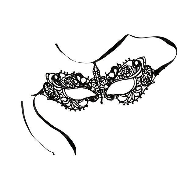 Black Lace Masquerade Mask with Ribbon Romanitc Ballet Vampire - Picture 1 of 4